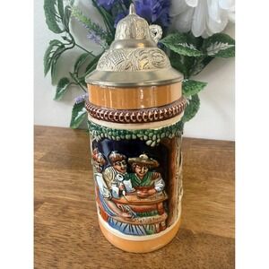 Vintage Westerwald German‎ Pottery Beer Stein Pewter Lid Original King